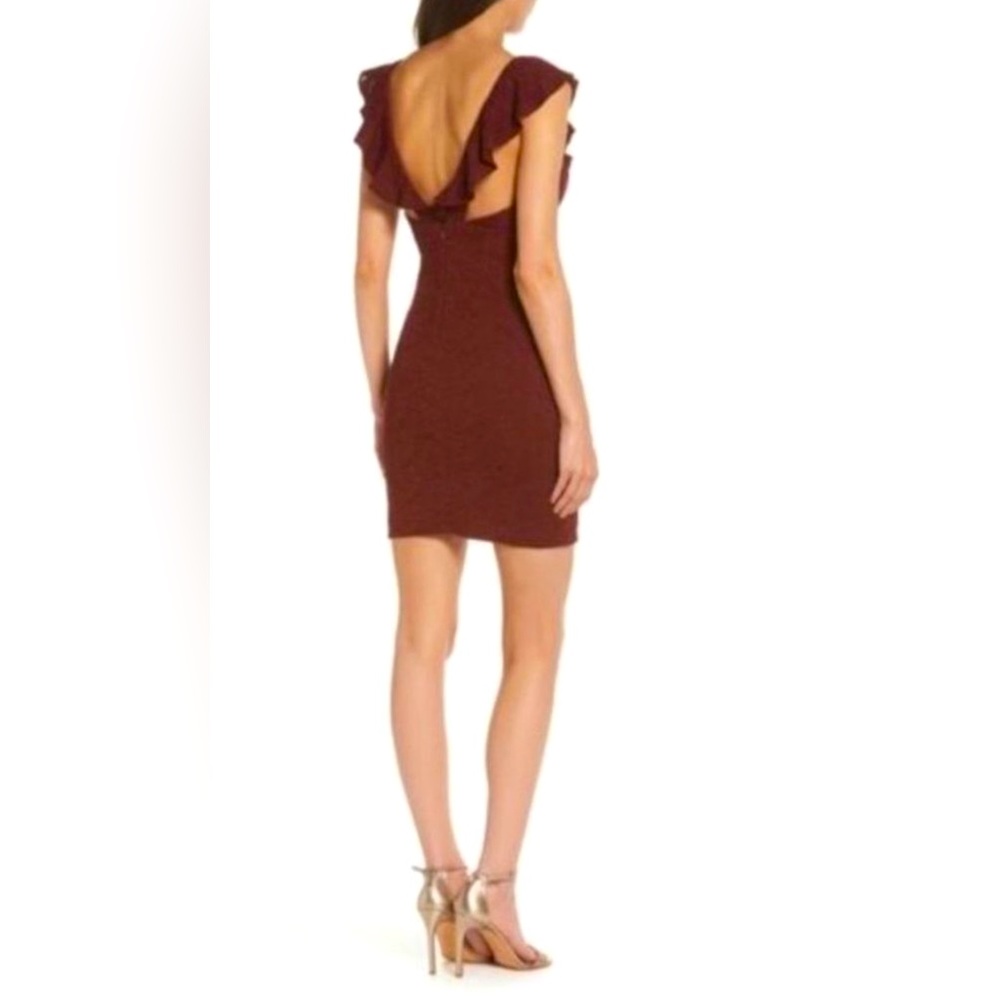 Lulus New With Tags Ruffle V Neck Burgundy Lace Dress. Sized Large